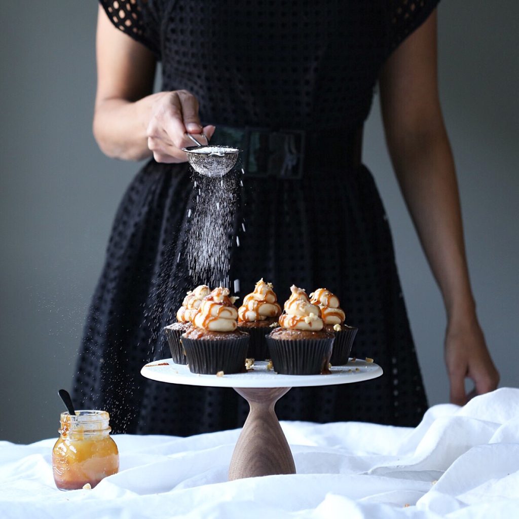 Banana Sour Cream Cupcakes with Salted Caramel Frosting