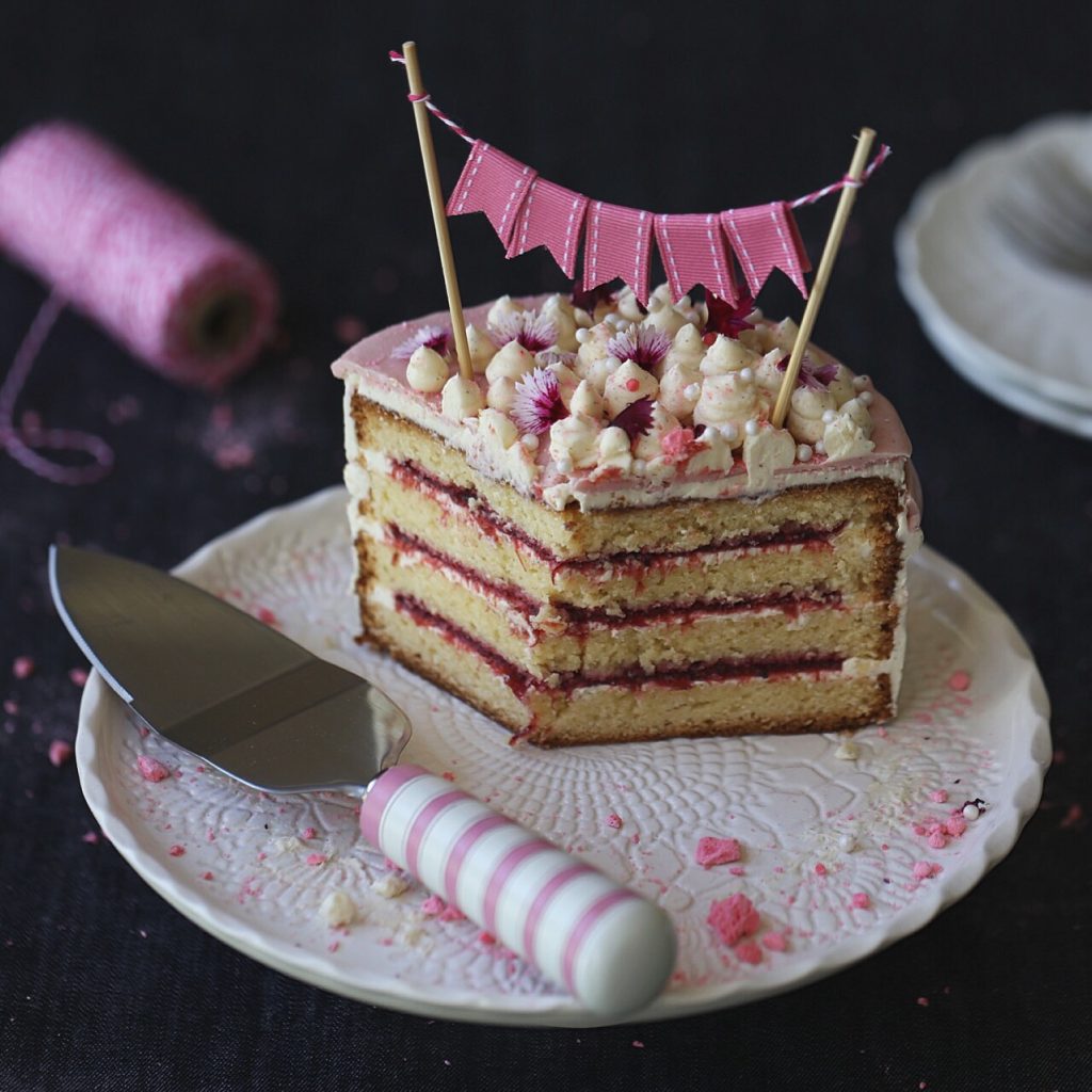 White Chocolate Mud Cake with Rhubarb Raspberry and Vanilla Jam