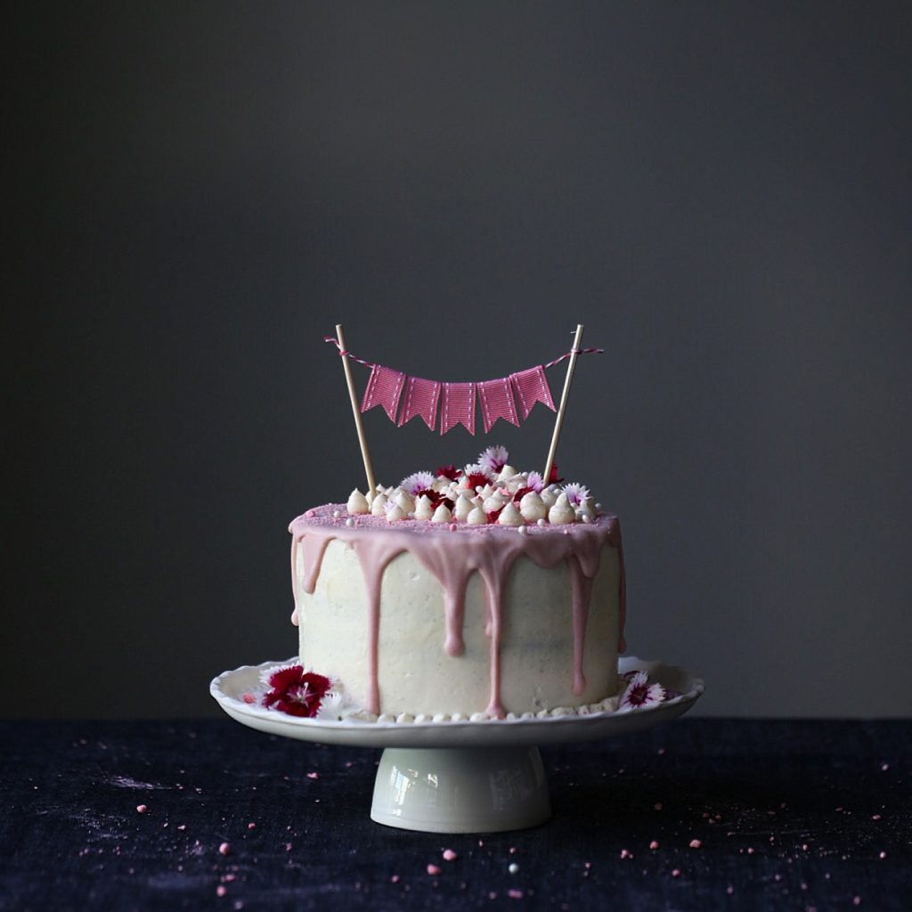 White Chocolate Mud Cake with Rhubarb Raspberry and Vanilla Jam