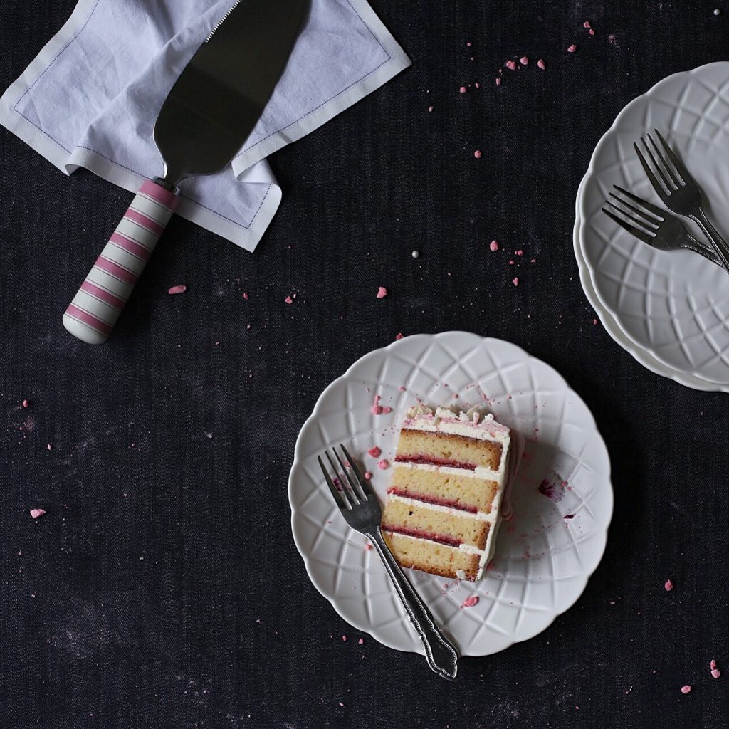 White Chocolate Mud Cake with Rhubarb Raspberry and Vanilla Jam