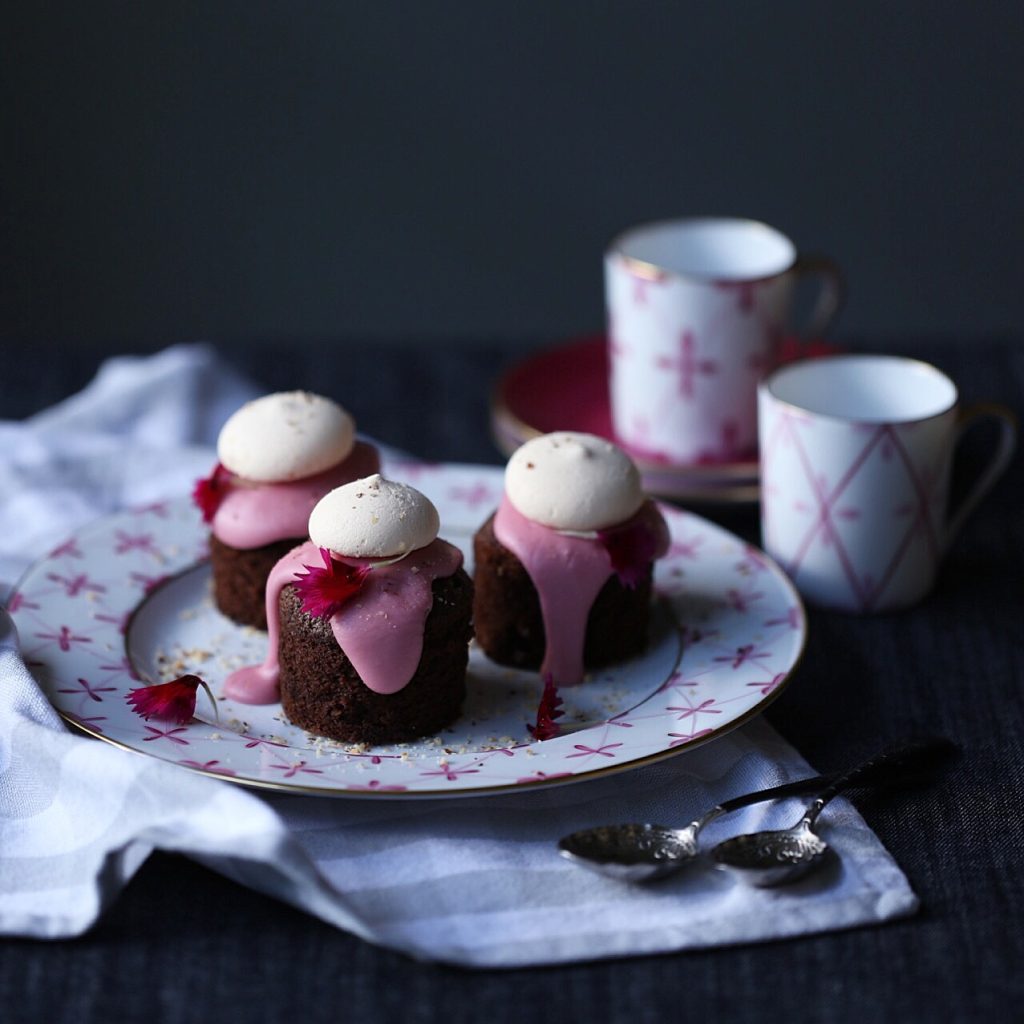 Chocolate Hazelnut Mini Cakes with Blood Orange Frosting