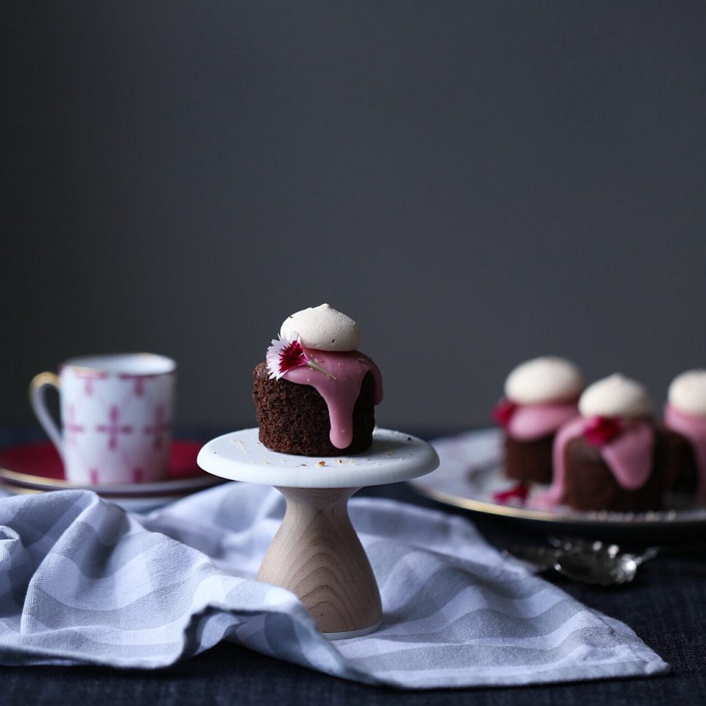 Chocolate Hazelnut Mini Cakes with Blood Orange Frosting