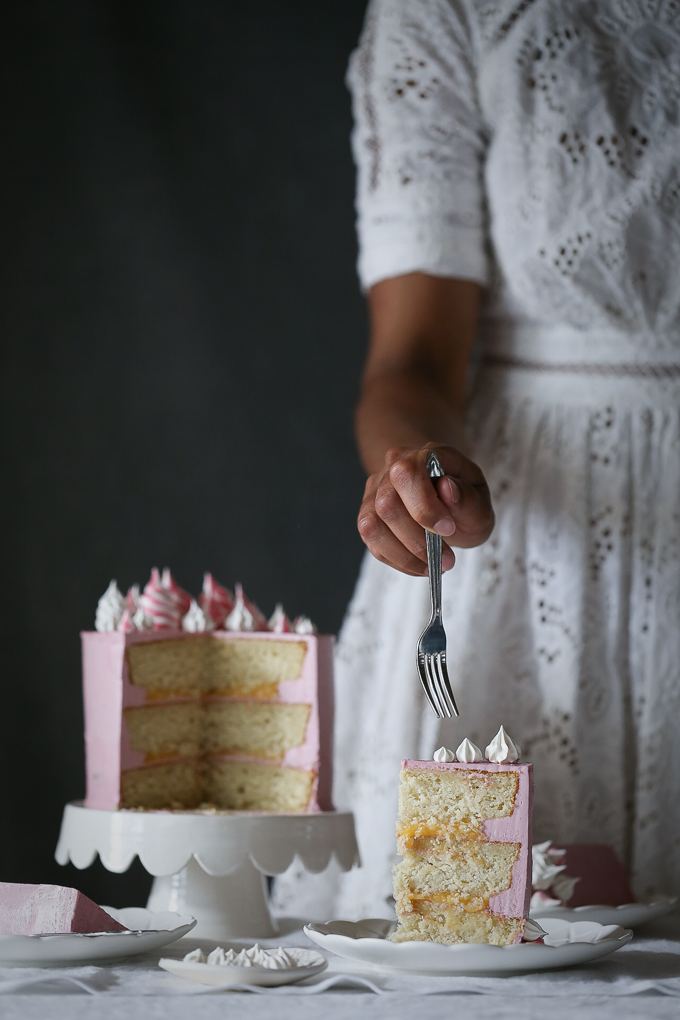 Coconut Raspberry Cake with Lemon Curd