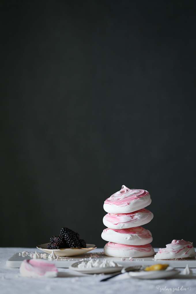 Rose and Blackberry Meringue Stack with Lemon Curd