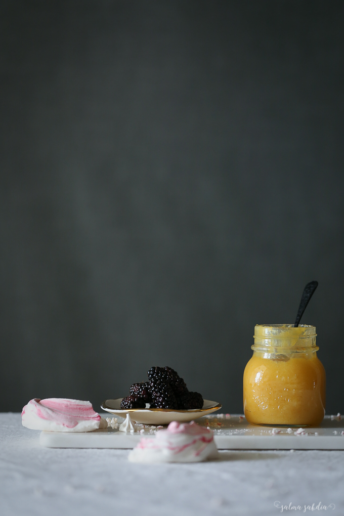 Rose and Blackberry Meringue Stack with Lemon Curd