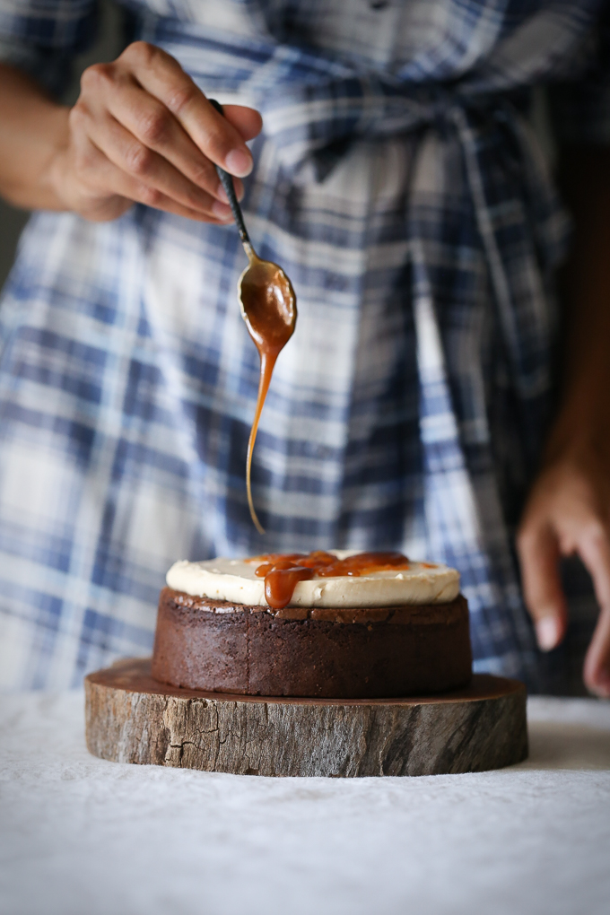 Peanut Butter Brownie Salted Caramel Crunch Cake | The Polka Dotter