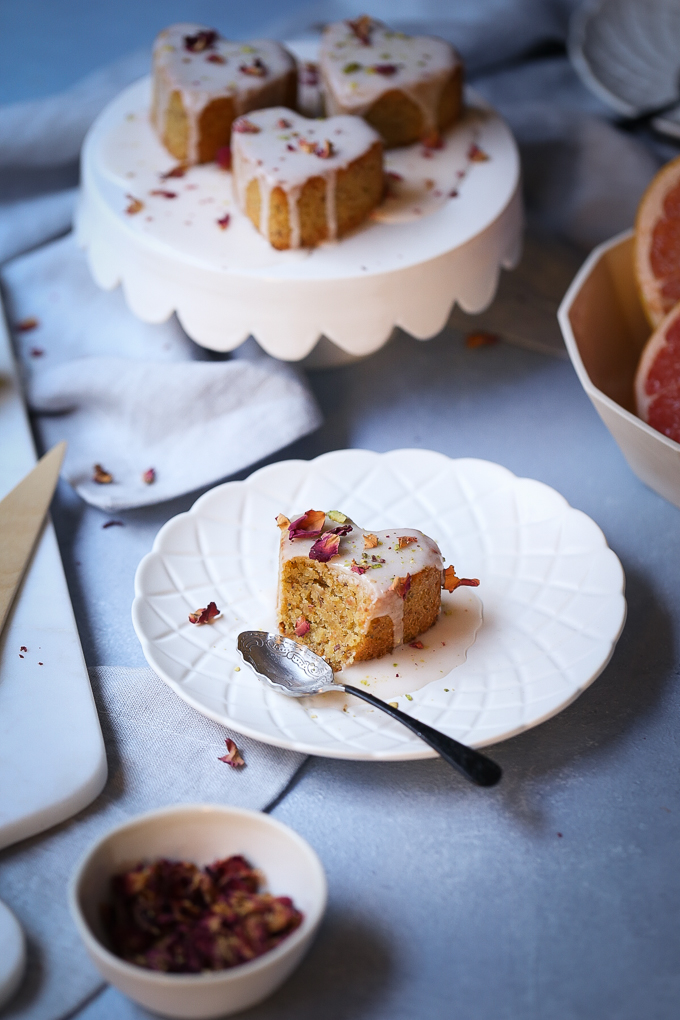 Lemon Rose Pistachio Cakes + Grapefruit Glaze | The Polka Dotter