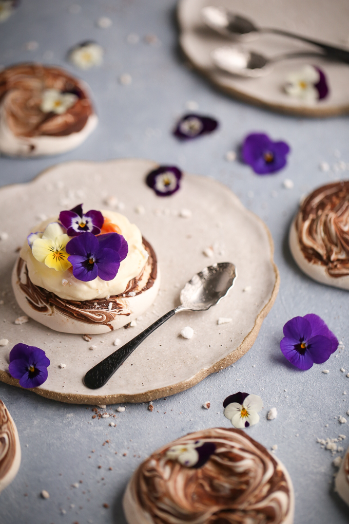 Chocolate Swirled Meringues + Blood Orange Curd | The Polka Dotter