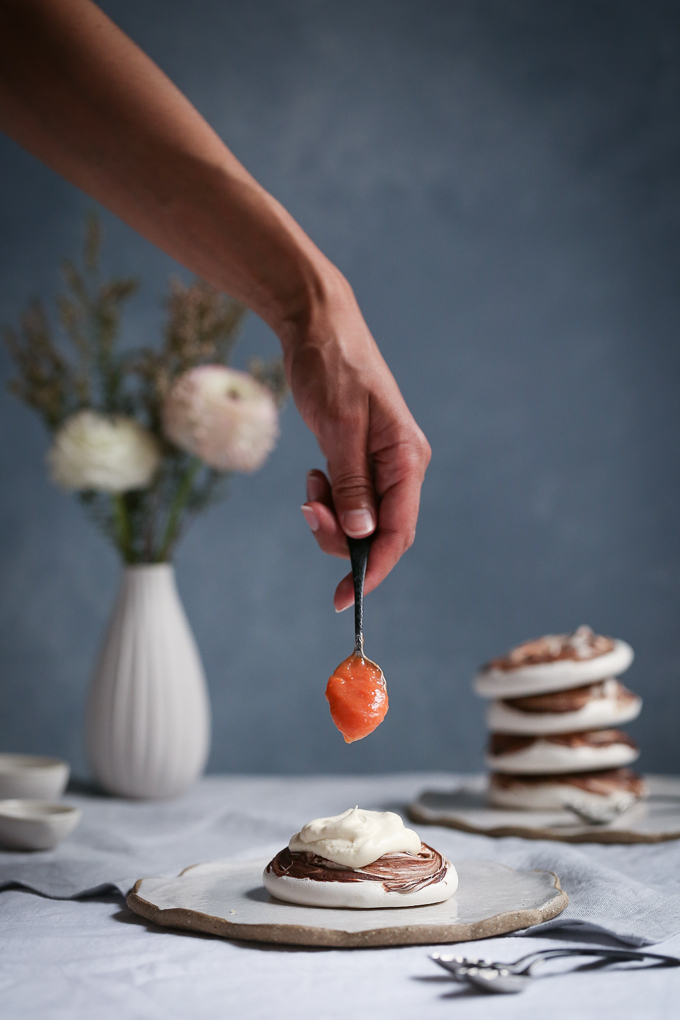 Chocolate Swirled Meringues + Blood Orange Curd | The Polka Dotter