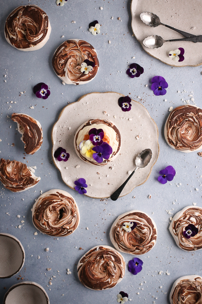 Chocolate Swirled Meringues + Blood Orange Curd | The Polka Dotter