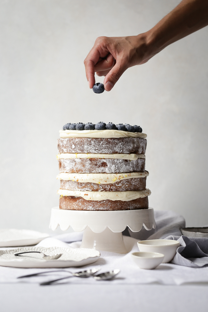 Lemon and Blueberry Layer Cake + Cream Cheese Frosting | The Polka Dotter