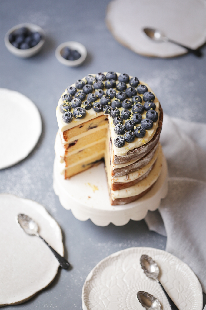 Lemon and Blueberry Layer Cake + Cream Cheese Frosting | The Polka Dotter