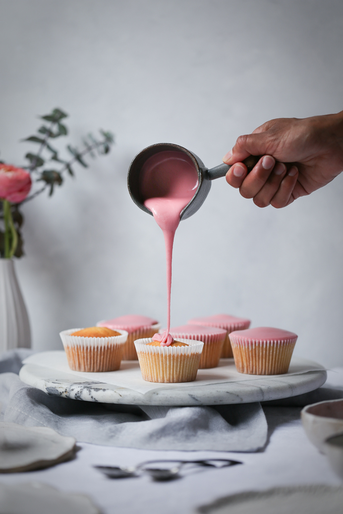 Vanilla Bean Cupcakes + Blood Orange Glaze | The Polka Dotter