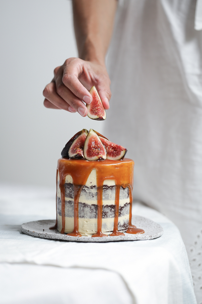 Chocolate Salted Caramel Brownie Cake + Fresh Figs | The Polka Dotter