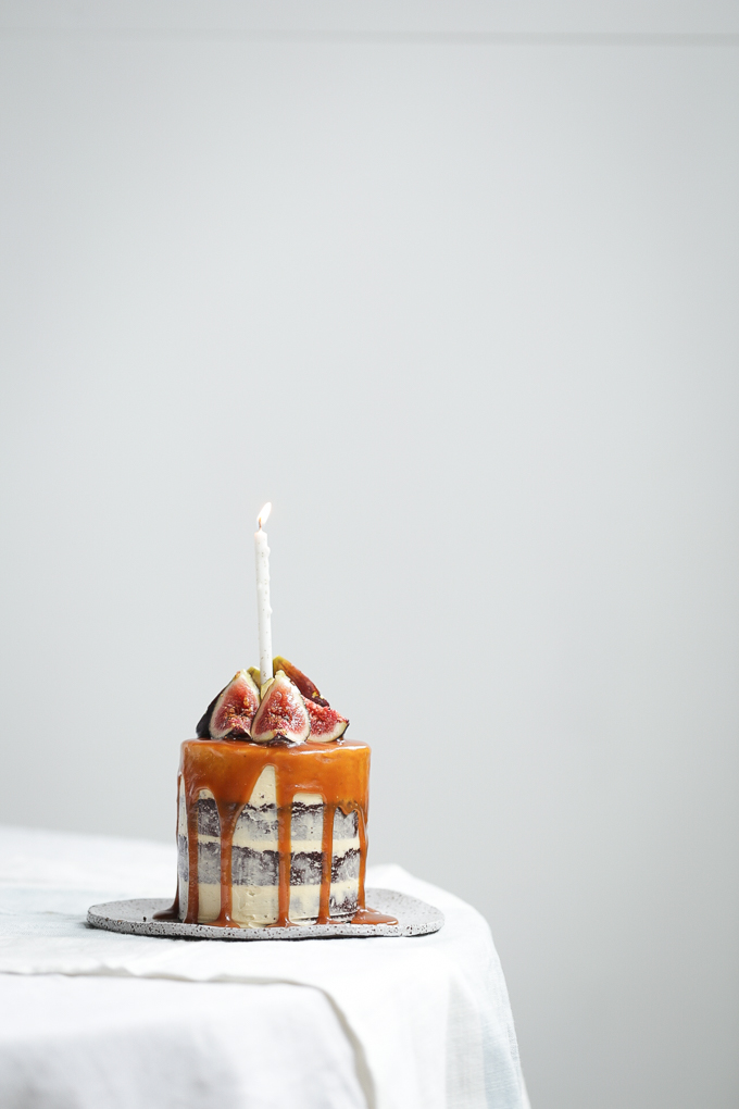 Chocolate Salted Caramel Brownie Cake + Fresh Figs | The Polka Dotter