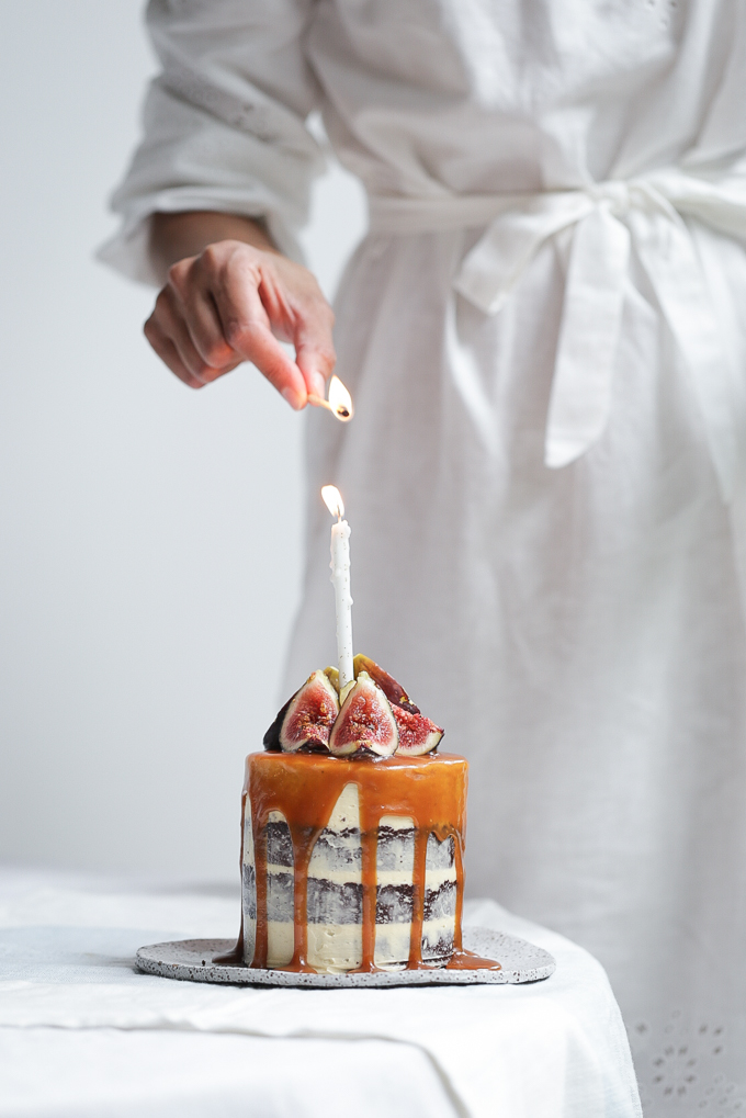 Chocolate Salted Caramel Brownie Cake + Fresh Figs | The Polka Dotter