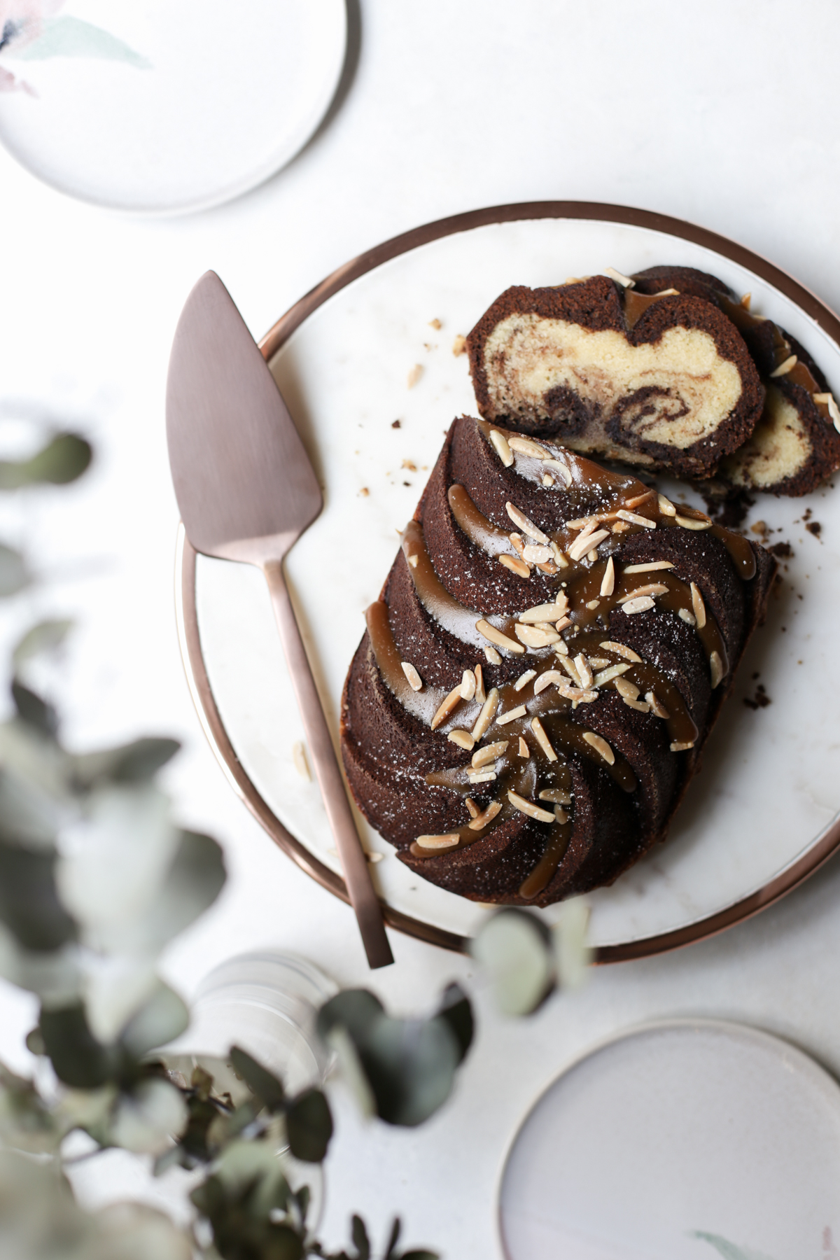 Marbled Chocolate Coffee Cake + Salted Caramel | The Polka Dotter