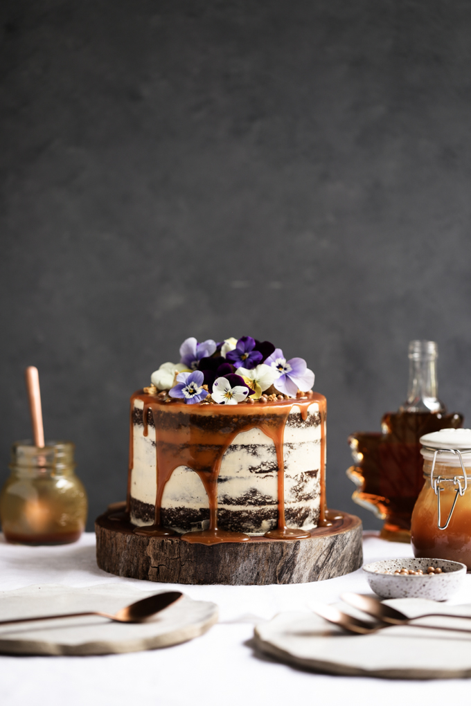 Pumpkin Spice Cake with Maple Frosting + Salted Caramel | The Polka Dotter