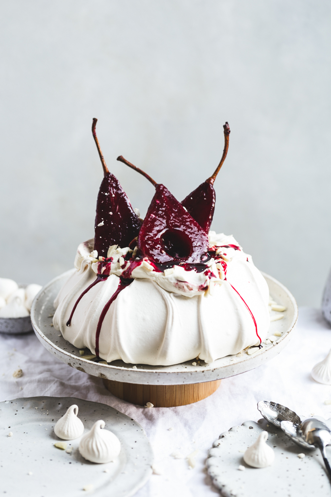 Hibiscus Poached Pear Pavlova | The Polka Dotter