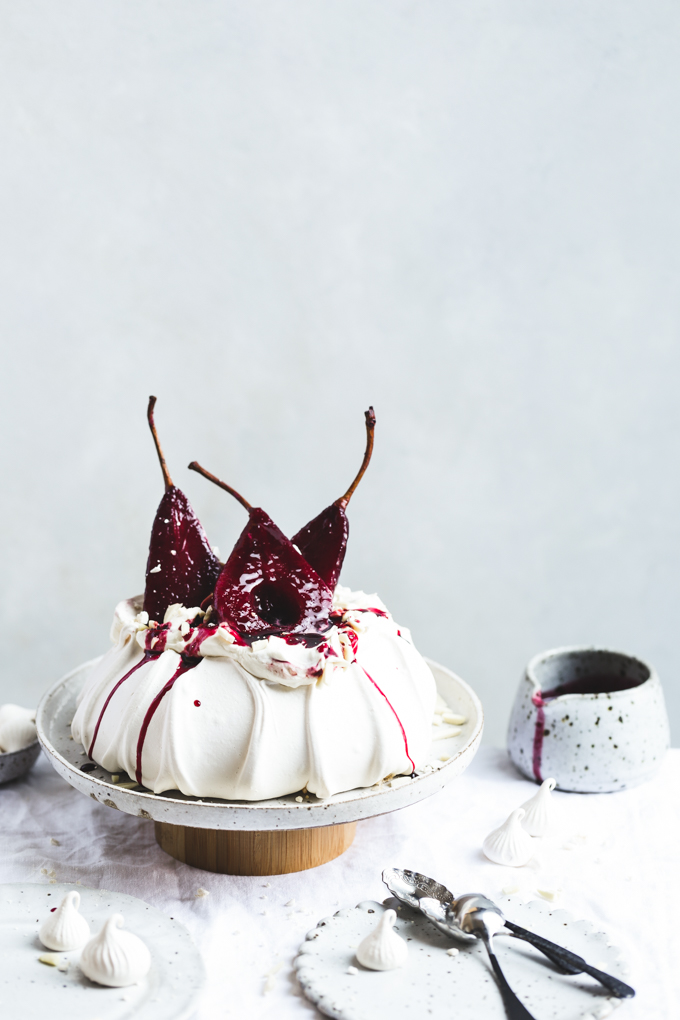 Hibiscus Poached Pear Pavlova | The Polka Dotter