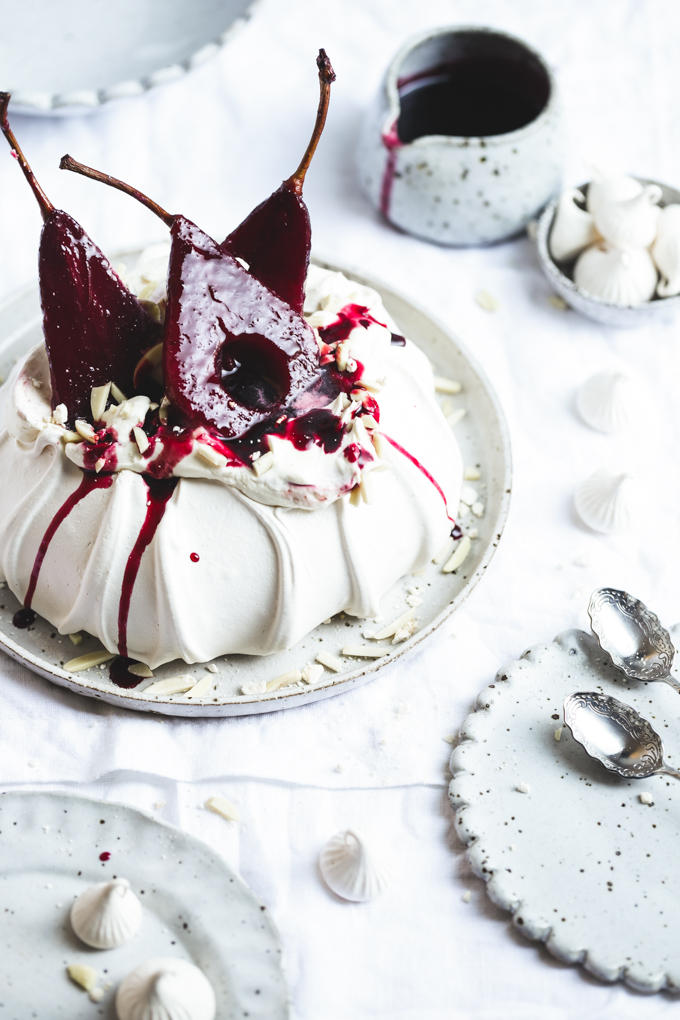 Hibiscus Poached Pear Pavlova | The Polka Dotter