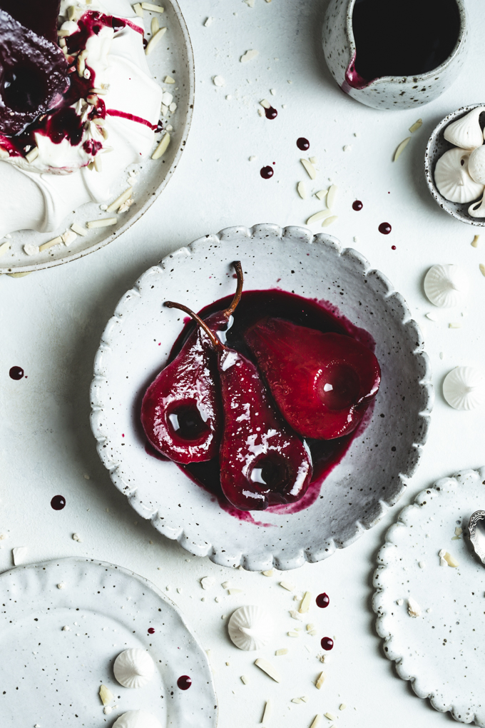 Hibiscus Poached Pear Pavlova | The Polka Dotter