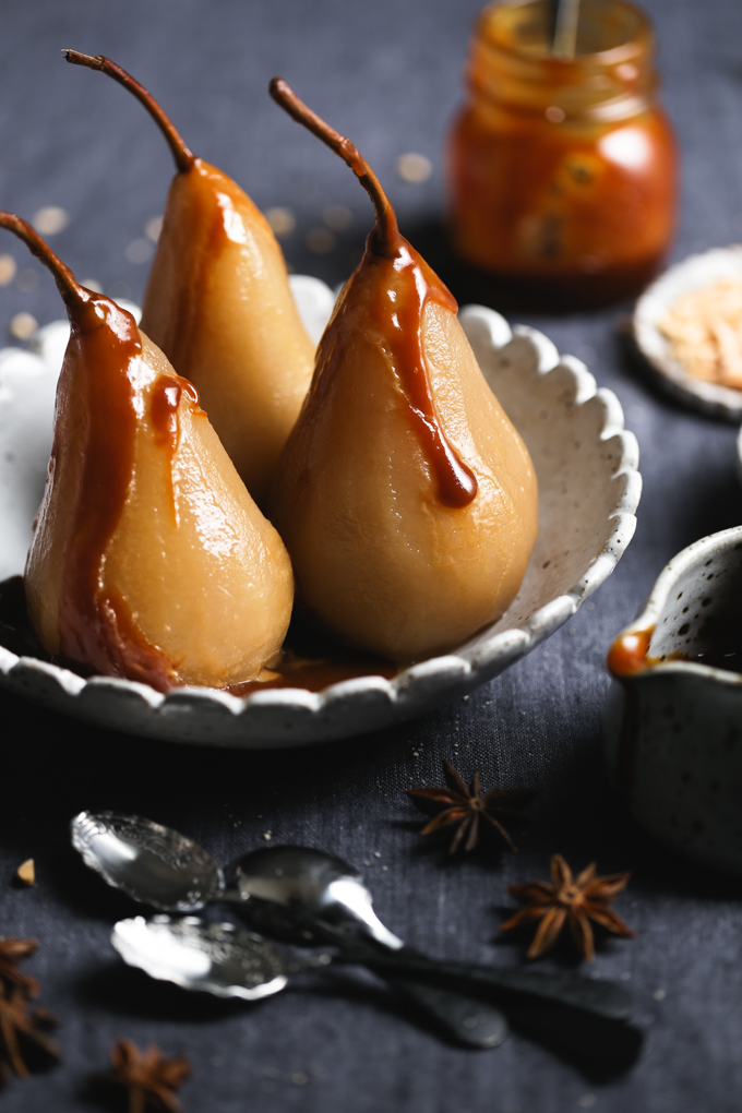 Chai Poached Pears + Salted Caramel | The Polka Dotter