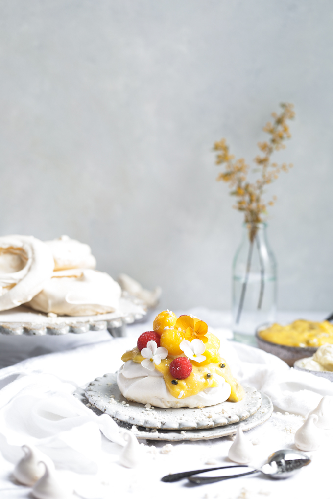 Mango & Passionfruit Curd Mini Pavlovas | The Polka Dotter