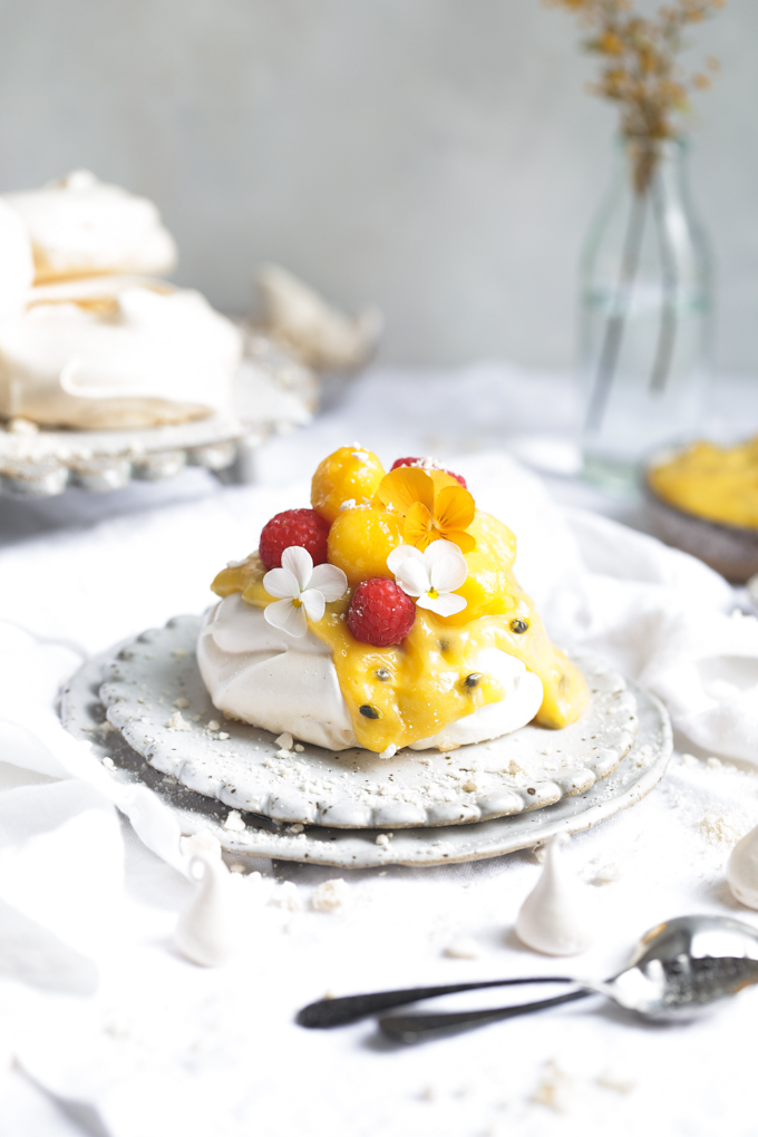 Mango & Passionfruit Curd Mini Pavlovas | The Polka Dotter