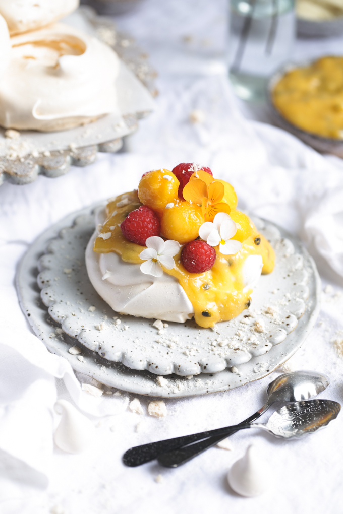 Mango & Passionfruit Curd Mini Pavlovas | The Polka Dotter