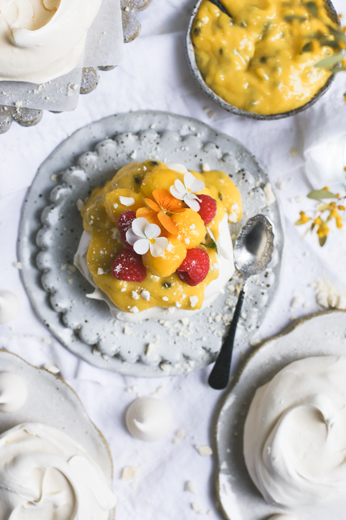 Mango & Passionfruit Curd Mini Pavlovas | The Polka Dotter