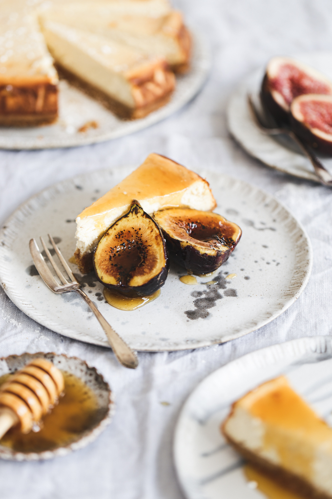 Honey Ricotta Cheesecake with Bruleed Figs | The Polka Dotter