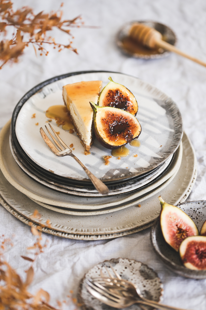 Honey Ricotta Cheesecake with Bruleed Figs | The Polka Dotter