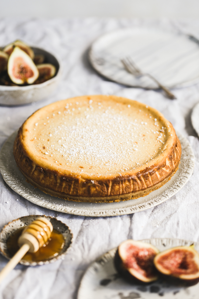 Honey Ricotta Cheesecake with Bruleed Figs | The Polka Dotter