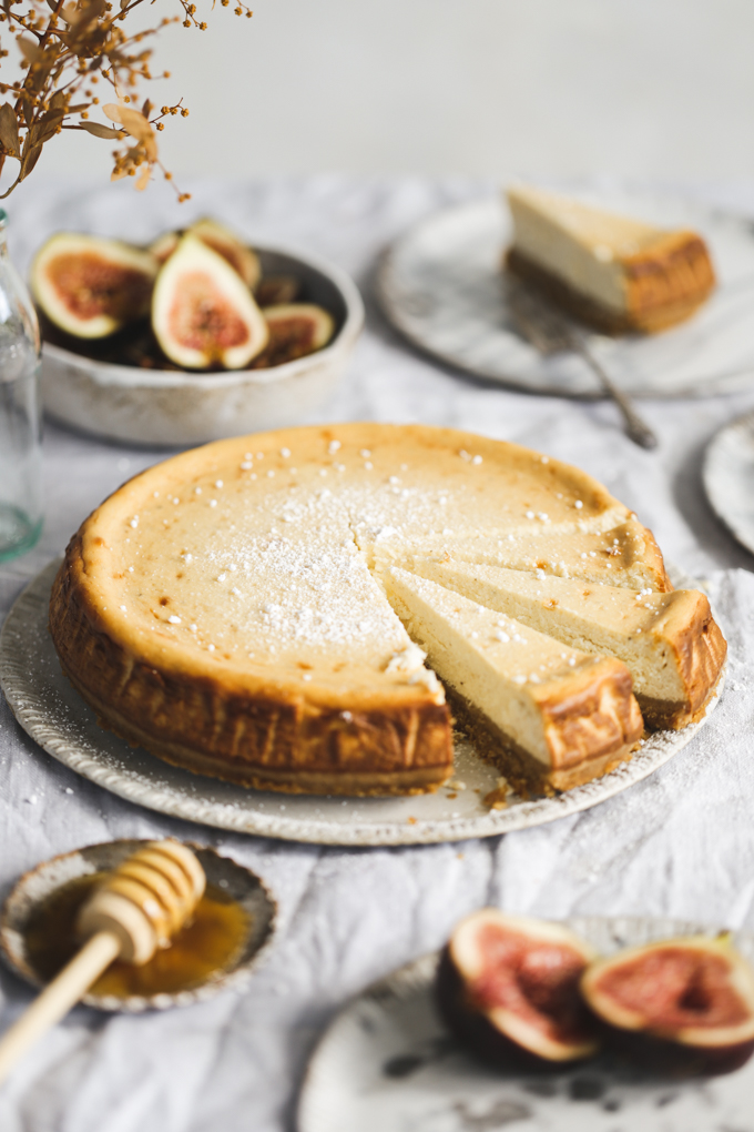 Honey Ricotta Cheesecake with Bruleed Figs | The Polka Dotter