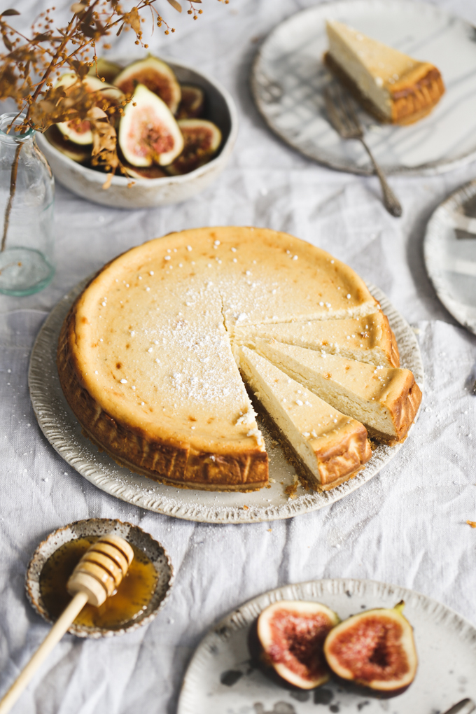 Honey Ricotta Cheesecake with Bruleed Figs | The Polka Dotter