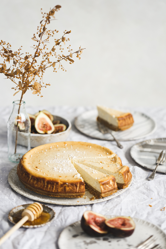 Honey Ricotta Cheesecake with Bruleed Figs | The Polka Dotter