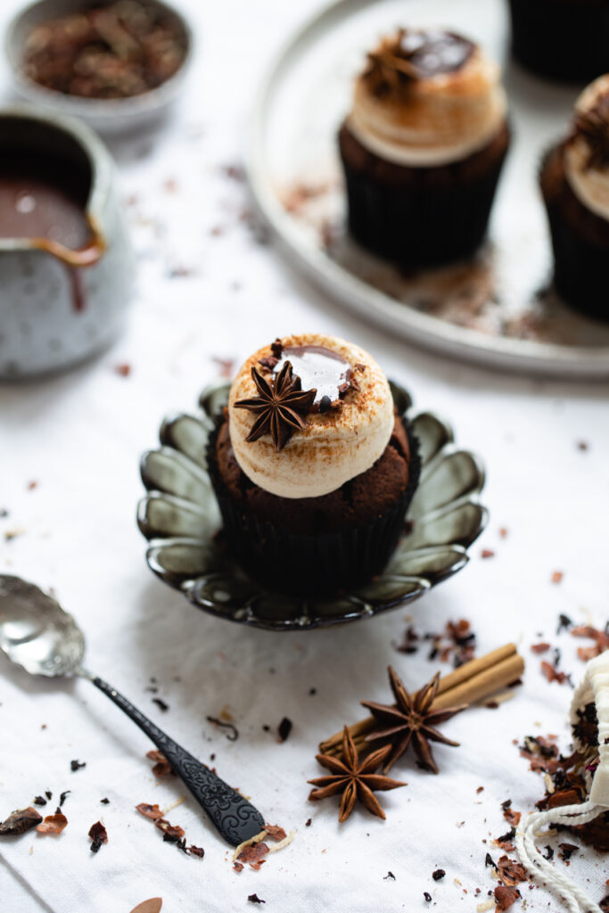 Chocolate Coconut Chai Caramel Cupcakes | The Polka Dotter