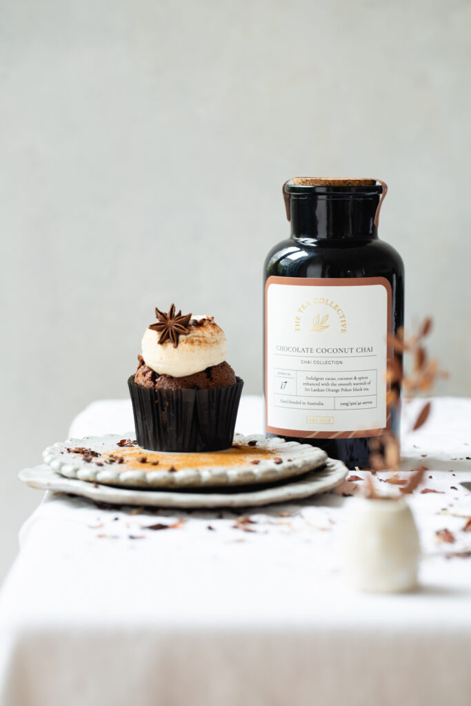 Chocolate Coconut Chai Caramel Cupcakes | The Polka Dotter