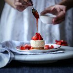 White Chocolate and Strawberry Mini Cheesecakes with Blood Orange Syrup