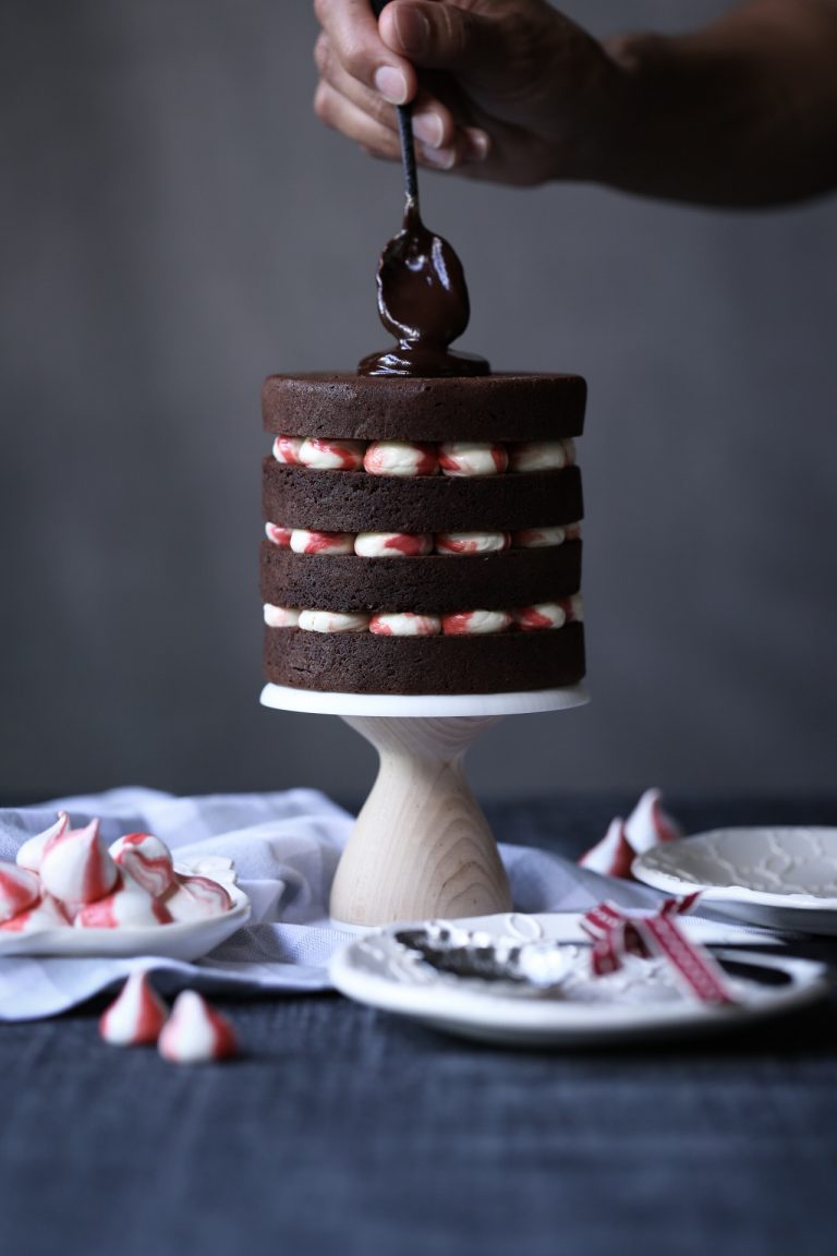 Dark Chocolate Peppermint Brownie Cake - The Polka Dotter
