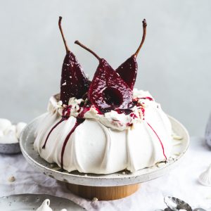 Hibiscus Poached Pear Pavlova - The Polka Dotter